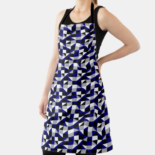 Modern Black Navy Blue Geometric Pattern Apron