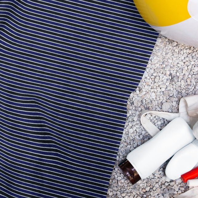 Modern Black Navy Blue Striped Pattern Beach Towel (Creator Uploaded)