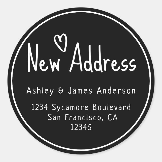 Modern Black New Address Return Address Sticker (Front)