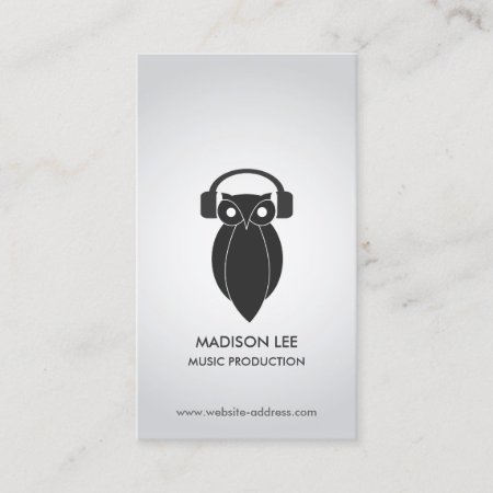 Modern Black Night Owl Logo Dj, Band, Musician Business Card