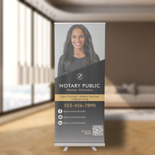 Modern Black Notary Business Social Photo QR Code Retractable Banner