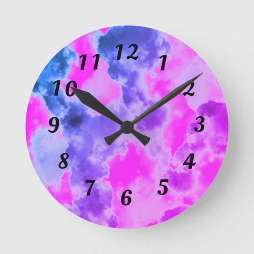 Modern Black Numbers Colorful Clouds Wall Clock