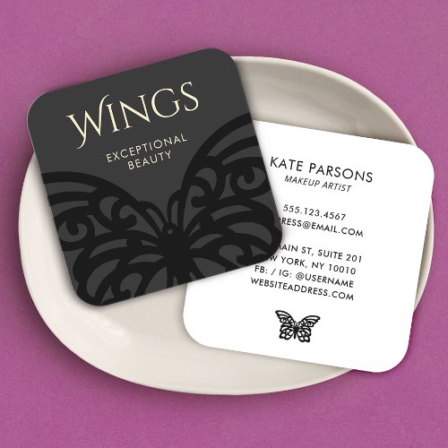 Modern Black on Black Butterfly Square Business Card