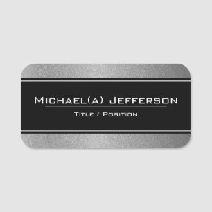 Modern Black on Luxury Silver Glitter Chic Name Tag
