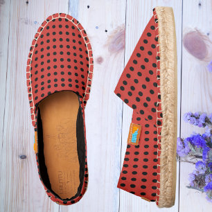 Modern Black on Red Polka Dot Pattern Espadrilles