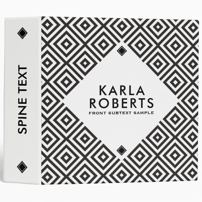 Modern Black On White Geometric Pattern Binder (Front/Spine)