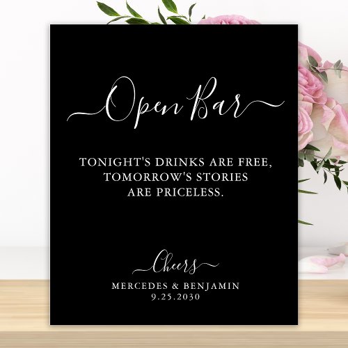 Modern Black Open Bar Drinks Personalized Wedding Foam Board