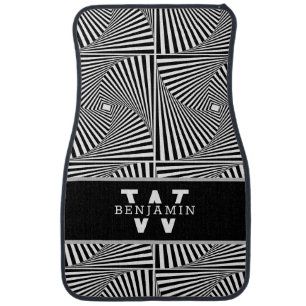 Modern Black Optical Illusion Monogram  Car Floor Mat