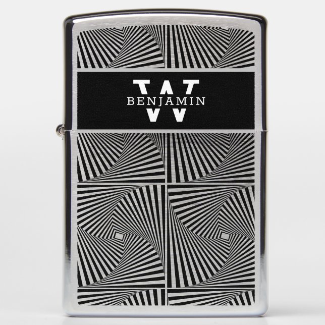 Modern Black Optical Illusion Monogram  Zippo Lighter (Front)