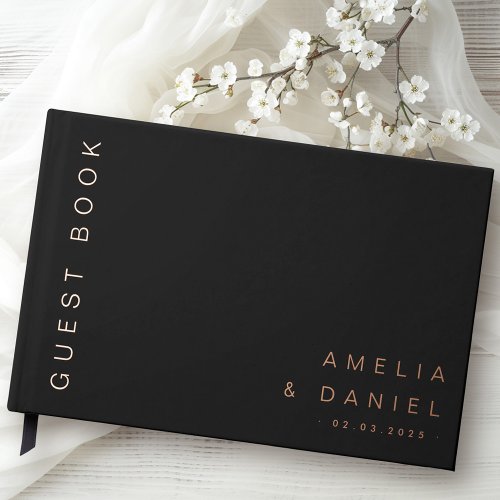 Modern black or any color wedding names date foil foil guest book 