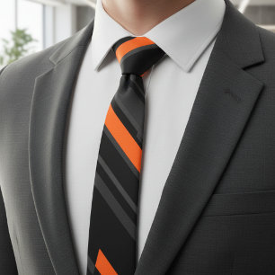 Modern Black Orange Diagonal Stripe Neck Tie