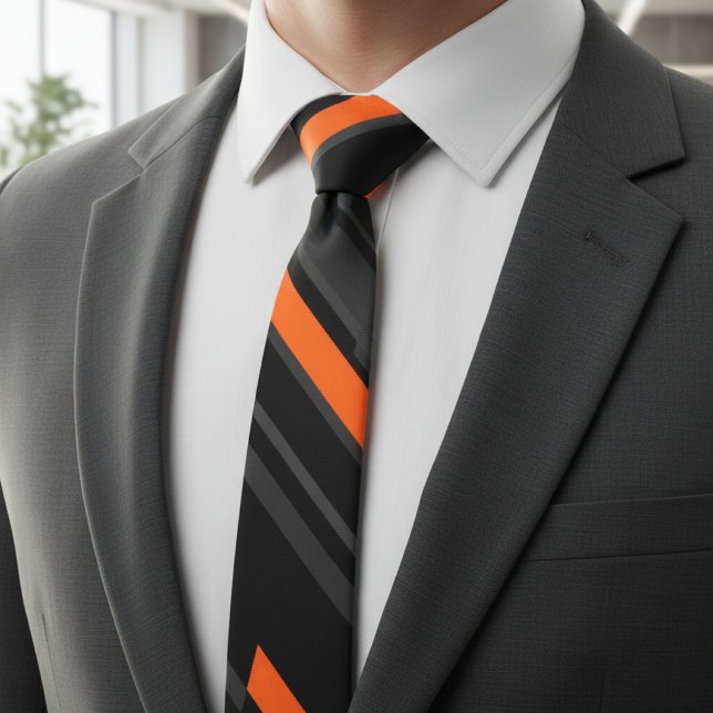 Modern Black Orange Diagonal Stripe Neck Tie (Creator Uploaded)