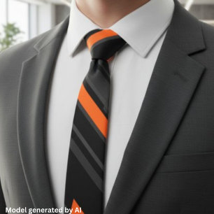 Modern Black Orange Diagonal Stripe Neck Tie