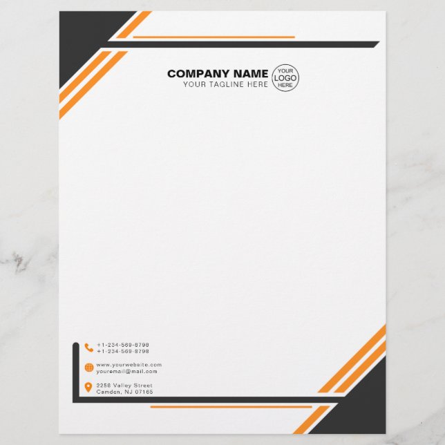Modern Black & Orange Geometric Letterhead (Front)