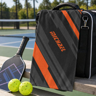 Modern Black Orange Geometric Name Sports Hand Towel