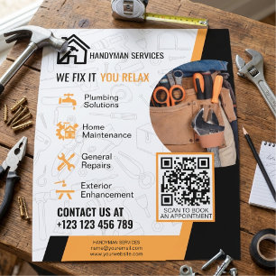 Modern Black Orange Handyman Home Repair Services Flyer