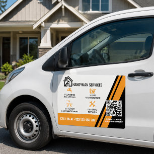 Modern Black Orange Handyman Services Car Magnet