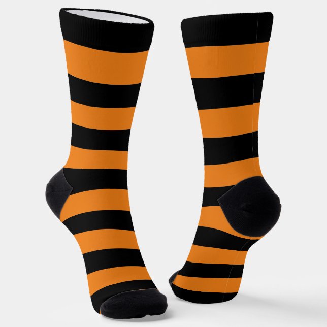 Modern black orange horizontal stripes Halloween Socks (Angled)