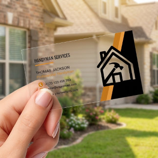 Modern Black Orange House Repair Handyman Clear Business Cards