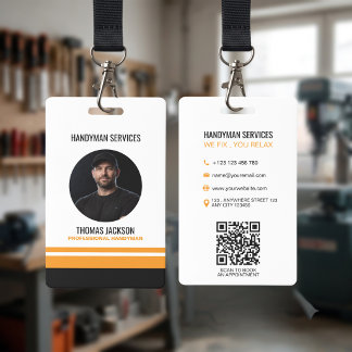 Modern Black Orange Stripes Handyman Staff ID Badge