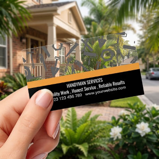 Modern Black Orange Tools Handyman House Repair Clear Business Cards