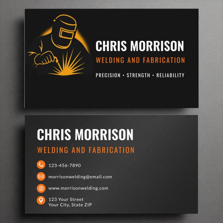 Modern Black Orange Welding Fabricator Business Card