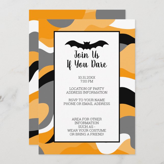 Modern Black, Orange White Halloween Party Invitation (Front/Back)