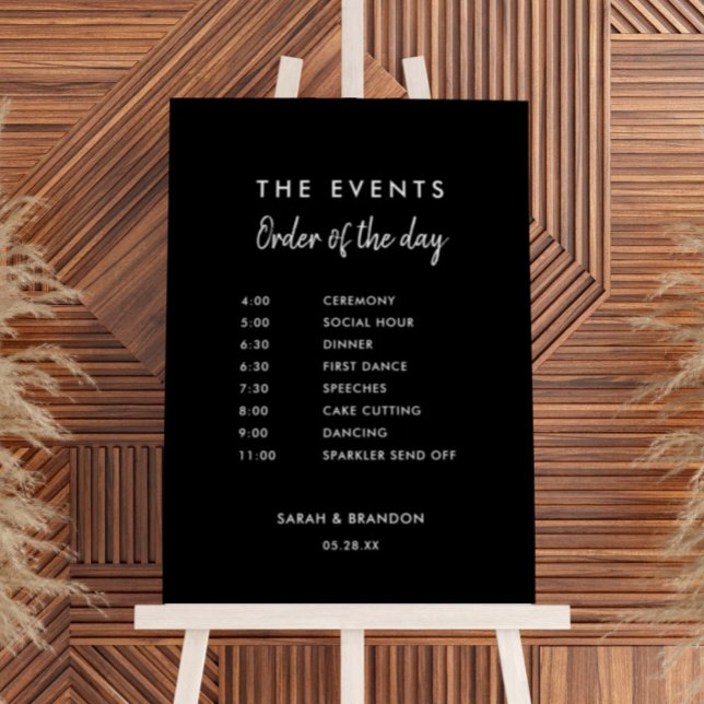  Modern Black Order of Events Wedding Timeline Foam Board (Creator Uploaded)