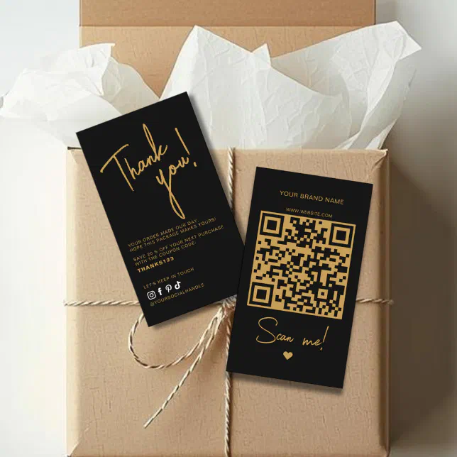 Modern black order thank you QR code Business Card | Zazzle