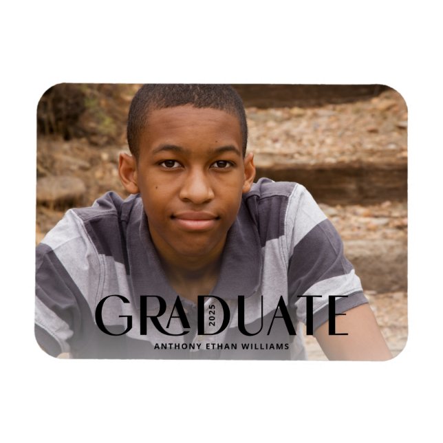 Modern Black Overlay 2025 Photo Grad Announcement Magnet (Horizontal)