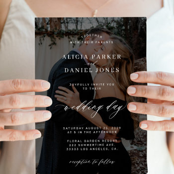 Modern Black Overlay 2 Photos Wedding Invitation by invitations_kits at Zazzle