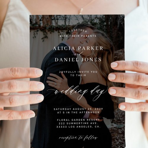 Modern black overlay 2 photos wedding invitation