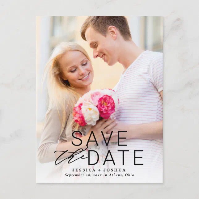 Modern Black Overlay Full Photo Save the Date Postcard | Zazzle