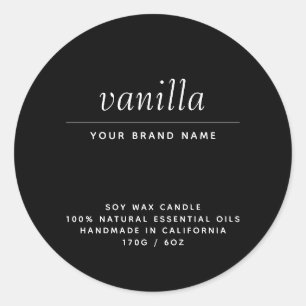 Modern black packaging candle product classic round sticker