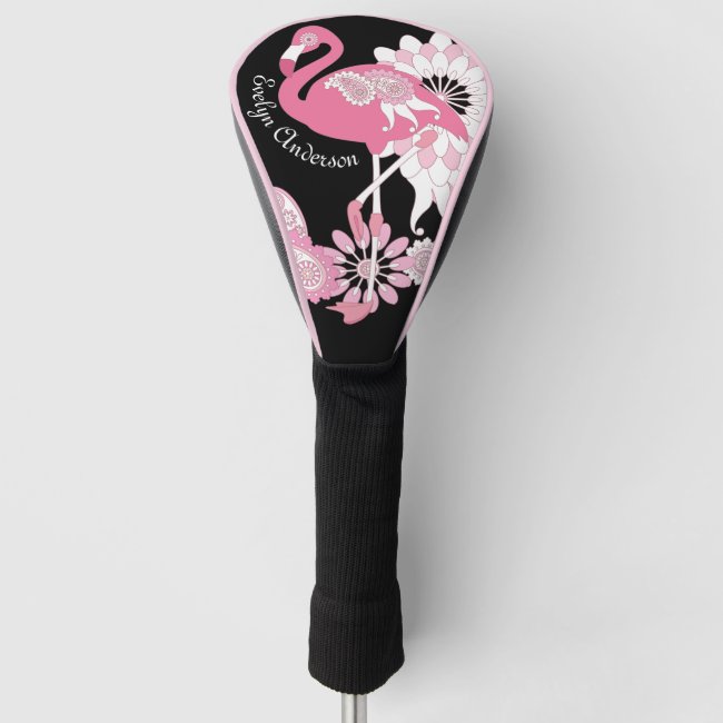 Modern Black Paisley Pink Flamingo