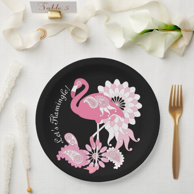 Modern Black Paisley Pink Flamingo