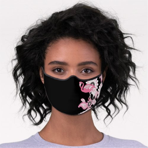 Modern Black Paisley Pink Flamingo Premium Face Mask