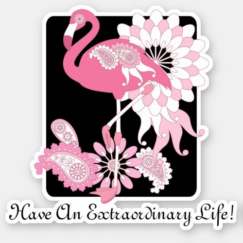 Modern Black Paisley Pink Flamingo Sticker