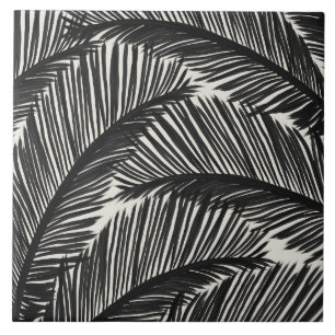 Modern Black Palm Leaf Tropical Pattern Ceramic Tile