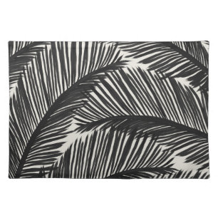 Modern Black Palm Leaf Tropical Pattern Cloth Placemat
