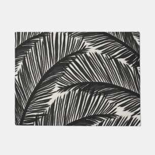 Modern Black Palm Leaf Tropical Pattern Doormat