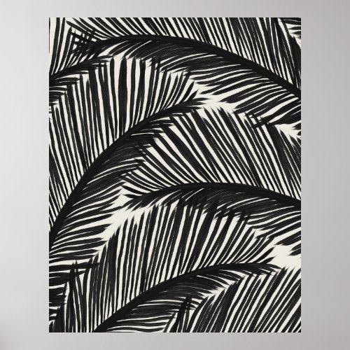 Modern Black Palm Leaf Tropical Pattern Poster