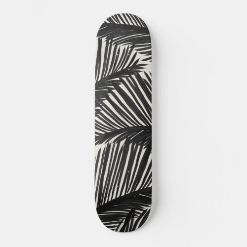 Modern Black Palm Leaf Tropical Pattern Skateboard