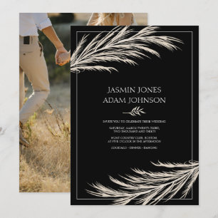 Modern Black Pampas Grass Photo Wedding Invitation