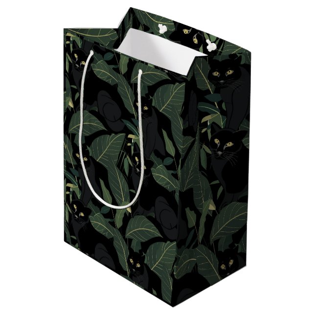 Modern black panther pattern medium gift bag (Back Angled)