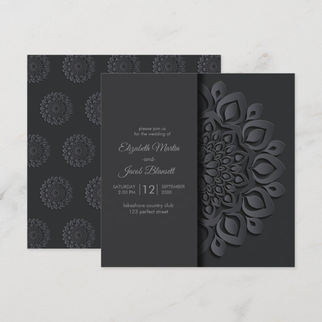 Modern Black Paper cut Mandala Peekaboo Wedding Invitation (Front/Back)