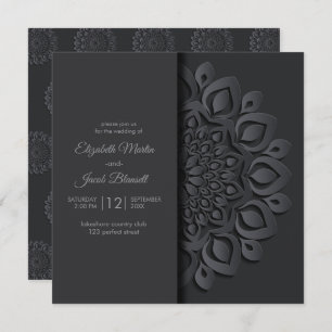 Modern Black Paper cut Mandala Peekaboo Wedding Invitation