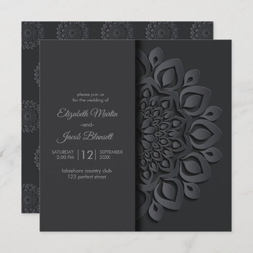 Modern Black Paper cut Mandala Peekaboo Wedding Invitation