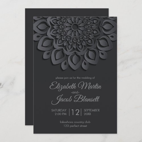 Modern Black Paper cut Mandala Wedding Invitation