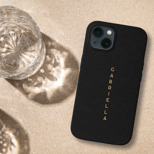 Modern Black Paper Texture  Luxe Gold Name iPhone 13 Case